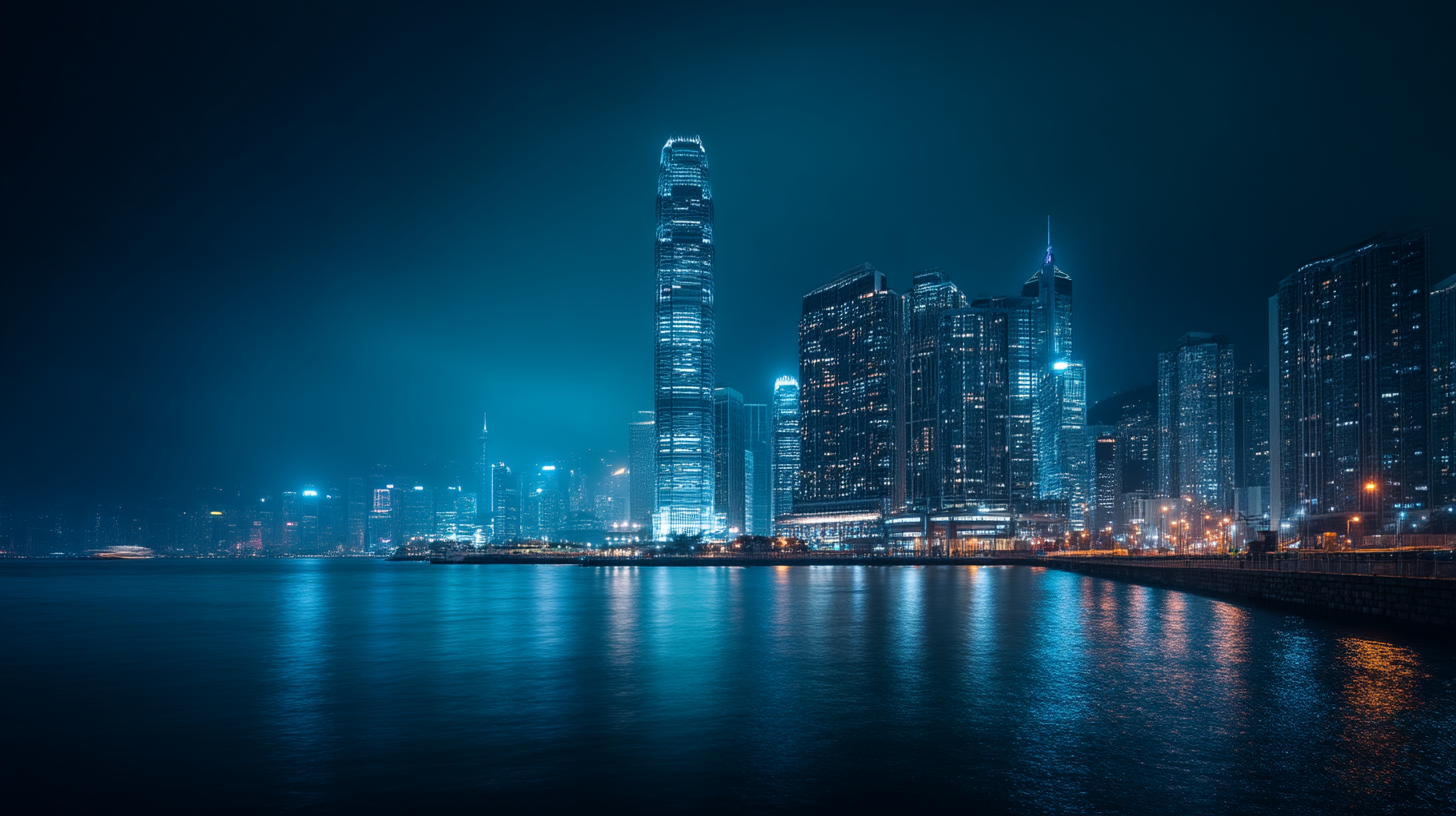 Financial district skyline at night